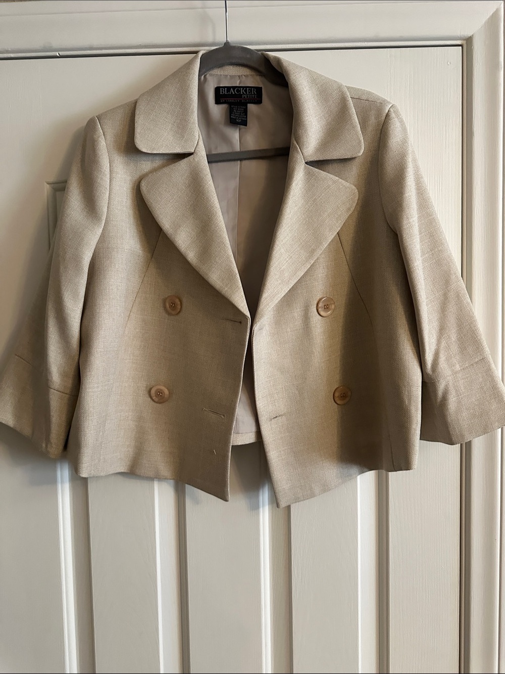 Blacker Light Beige Cropped Double-Breasted Blazer